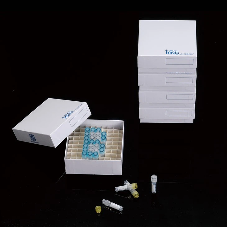 2 นิ้ว 81well กล่องกระดาษ Cryobox สำหรับ Cryovial Tube Makrolon Paper Freezer Box Cryovial Tube